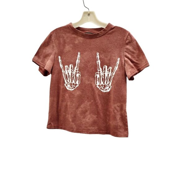 SHEIN Tops - Women's Shein Skeleton Rock n Roll Hand Sign Custom Bleach Dye Crop T-shirt Size